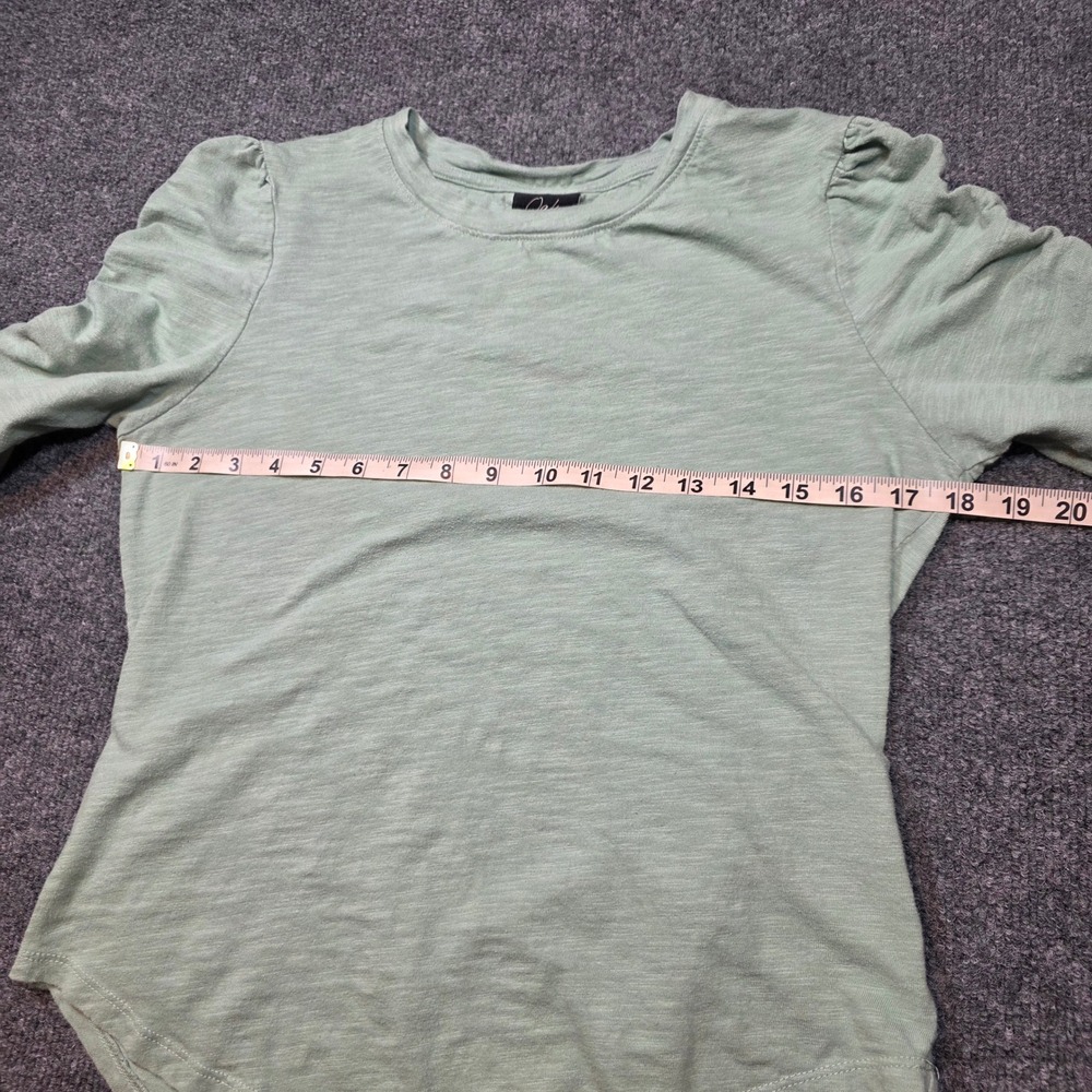 Oak & Trellis Womens M Sage Green Slub Knit Ruched Puff 3/4 Sleeve Crew Neck Top - Picture 10 of 12